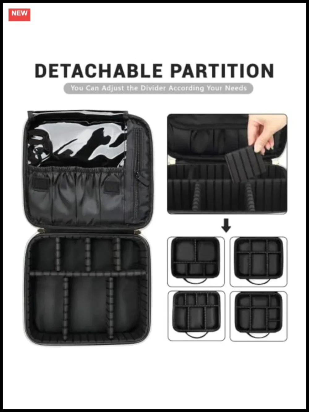Waterproof PU Leather Cosmetic Bag with Adjustable Partition Travel Toiletry
